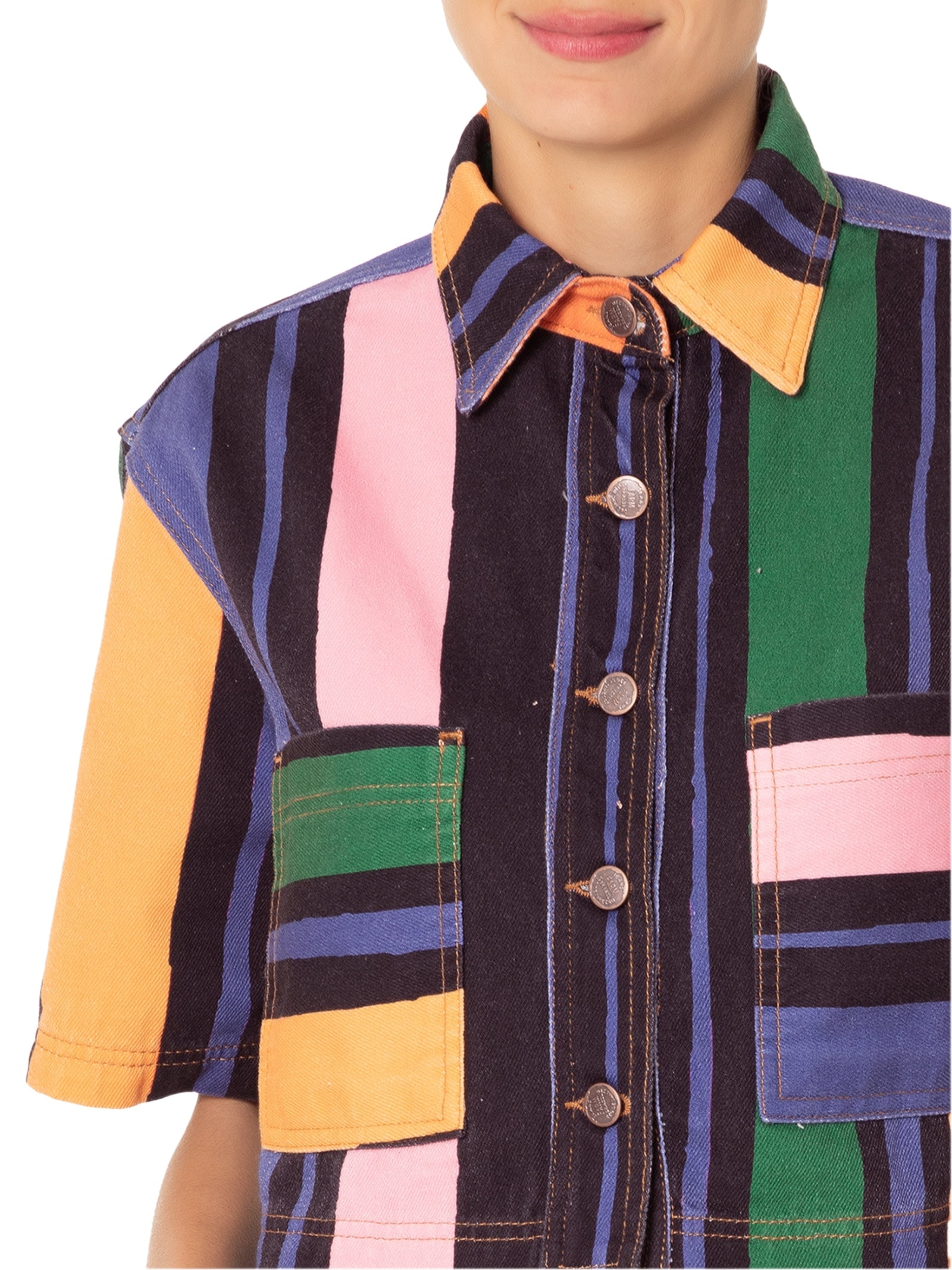 Camisa Feminina Sarja Cropped Listra Fantasia Azul Farm