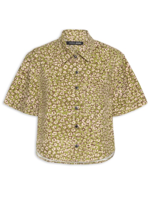 Camisa Feminina Sarja Manga Curta Estampada Onça – Verde