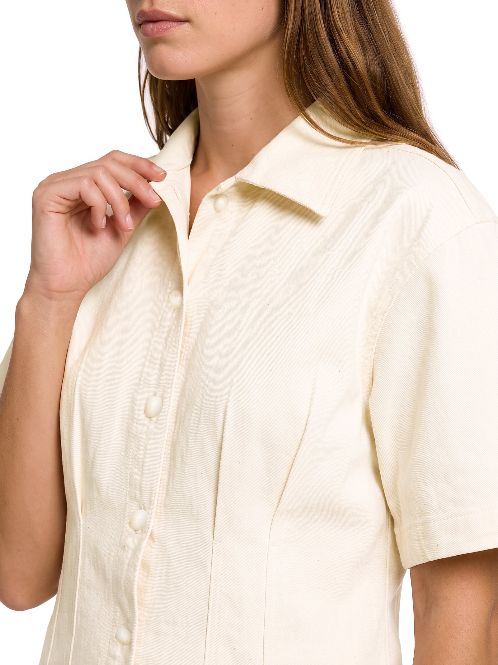 Camisa Feminina Sarja Manga Curta Off White Lança Perfume