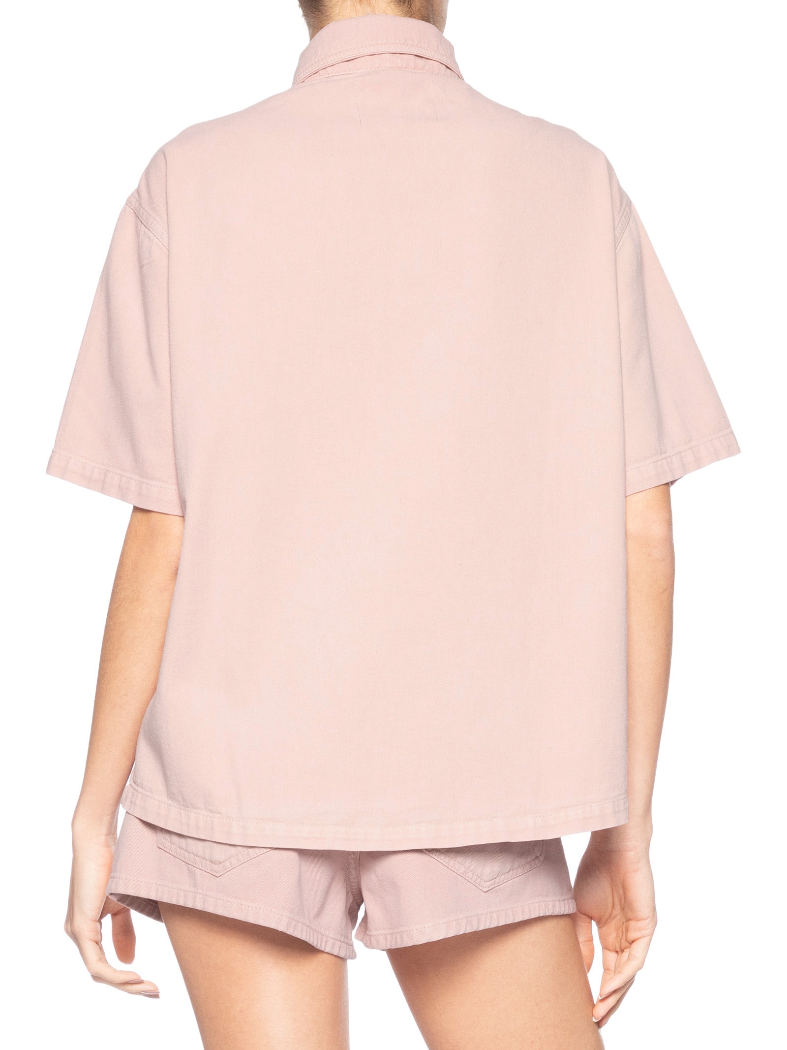 Camisa Feminina Sarja Manga Curta Rosa Animale Jeans