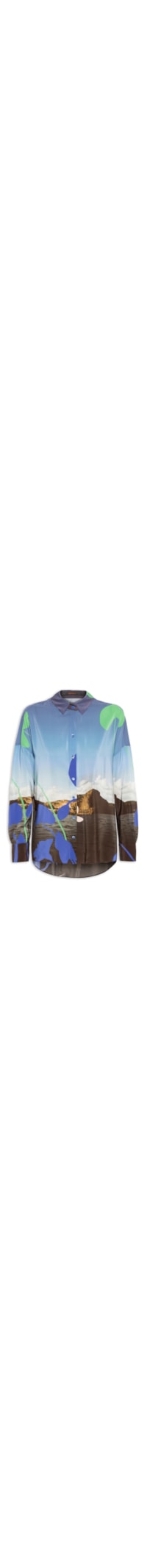 Camisa Feminina Seda Ampla Estampada Manga Longa - Azul