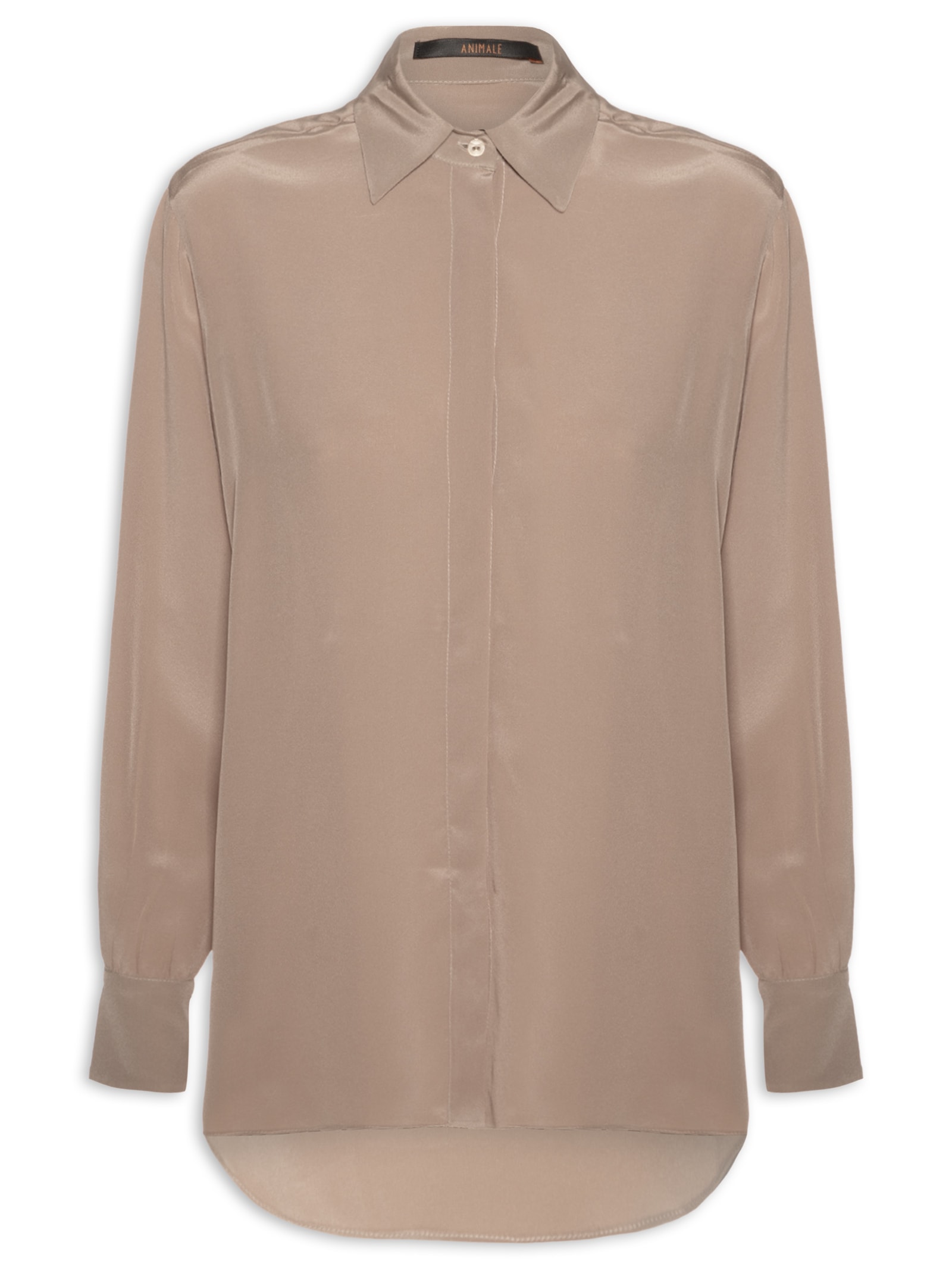 Camisa Feminina Seda Ampla Tassel Marrom Animale