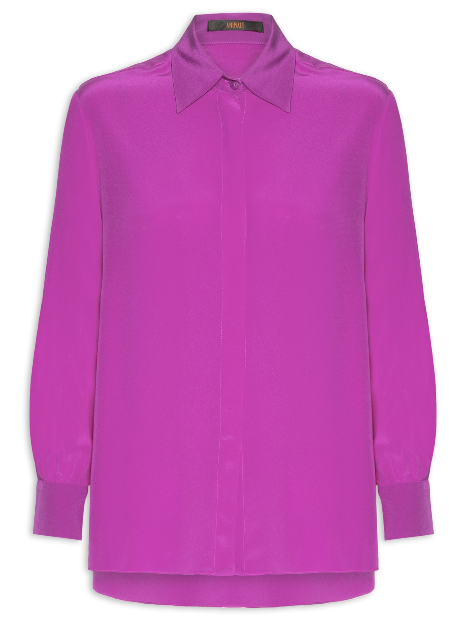 Camisa Feminina Seda Ampla Tinta Manga Longa Rosa Animale