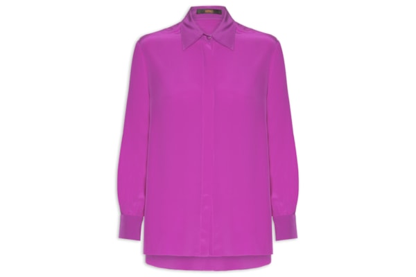 Camisa Feminina Seda Ampla Tinta Manga Longa - Rosa