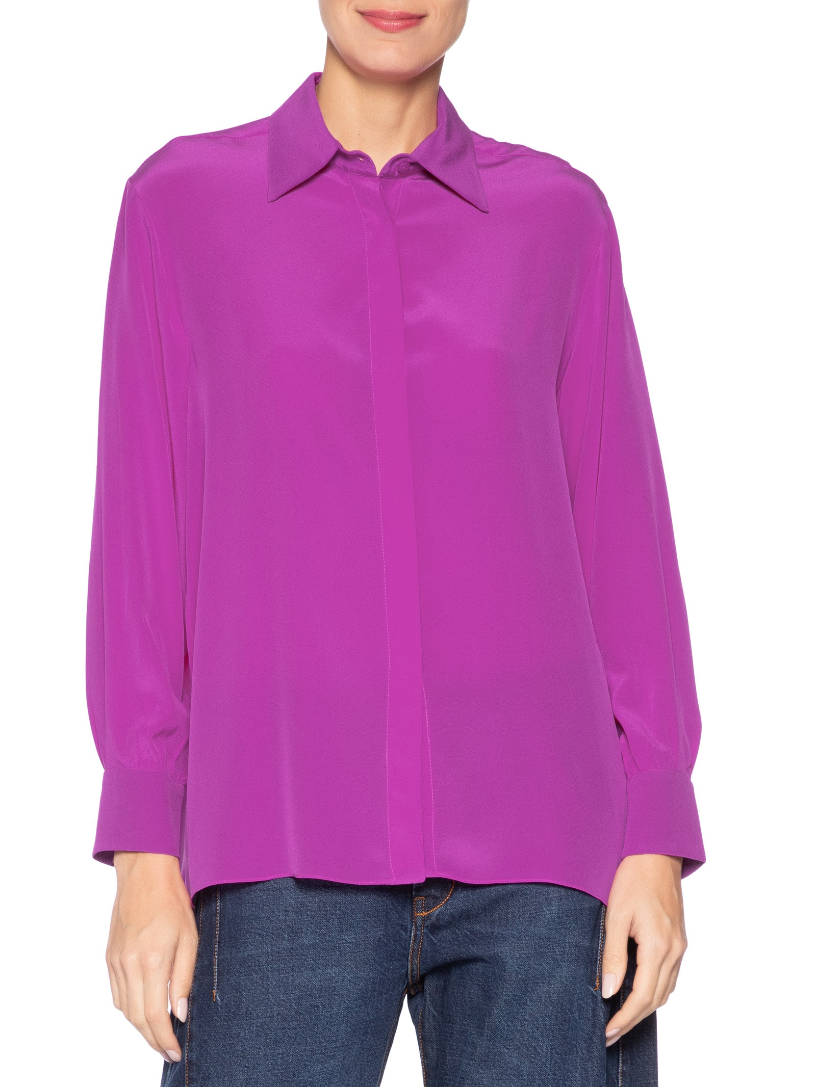 Camisa Feminina Seda Ampla Tinta Manga Longa Rosa Animale