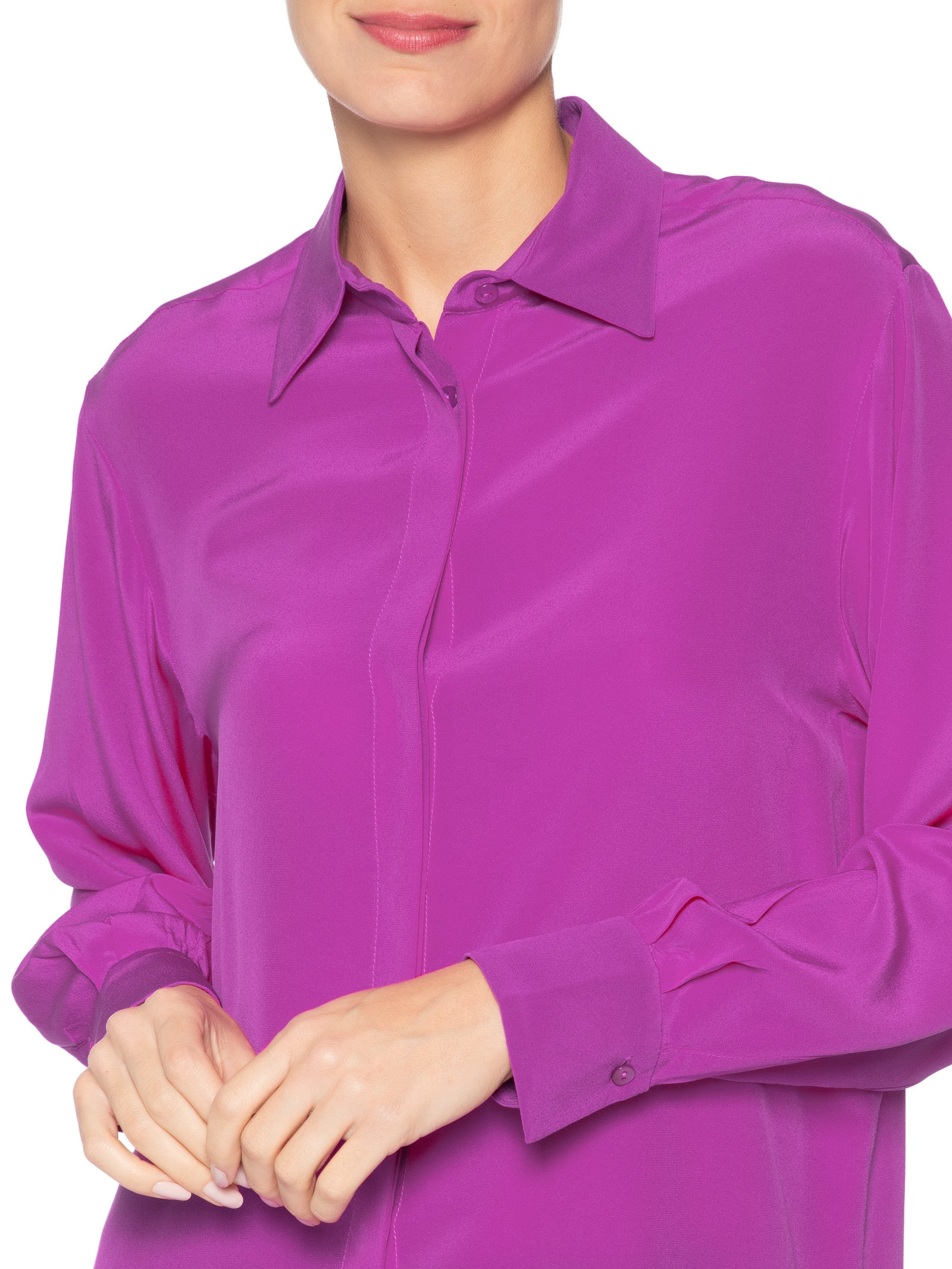 Camisa Feminina Seda Ampla Tinta Manga Longa Rosa Animale