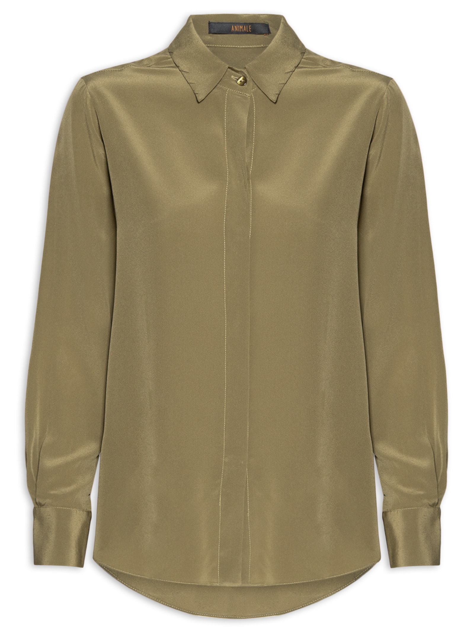 Camisa Feminina Seda Básica Marche Manga Longa Verde Animale
