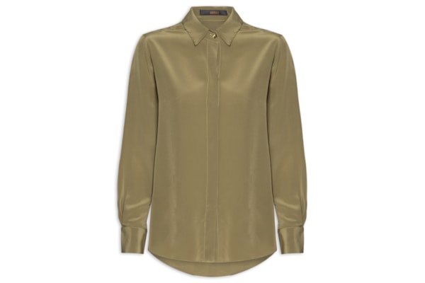 Camisa Feminina Seda Básica Marche Manga Longa - Verde