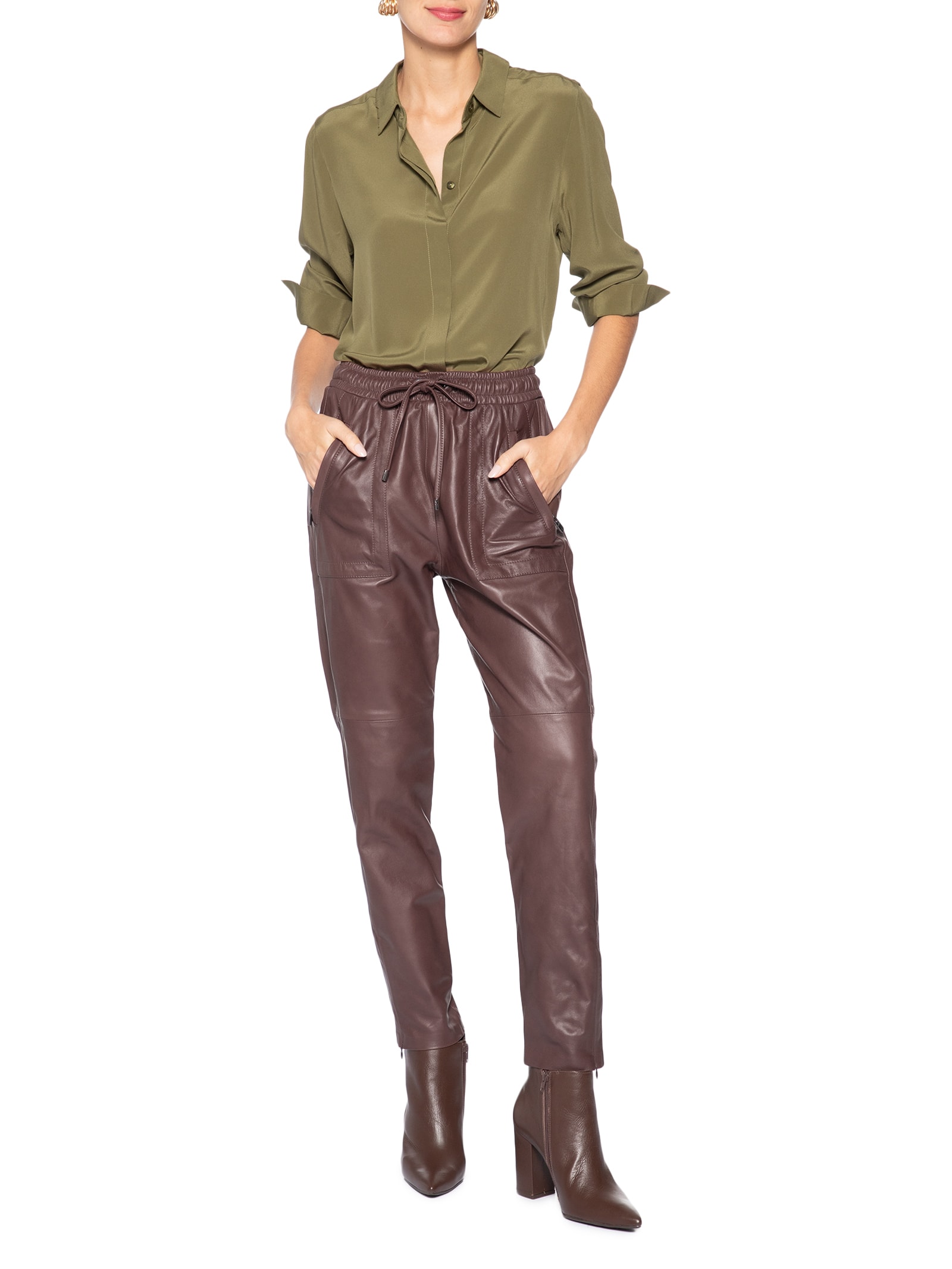 Camisa Feminina Seda Básica Marche Manga Longa Verde Animale