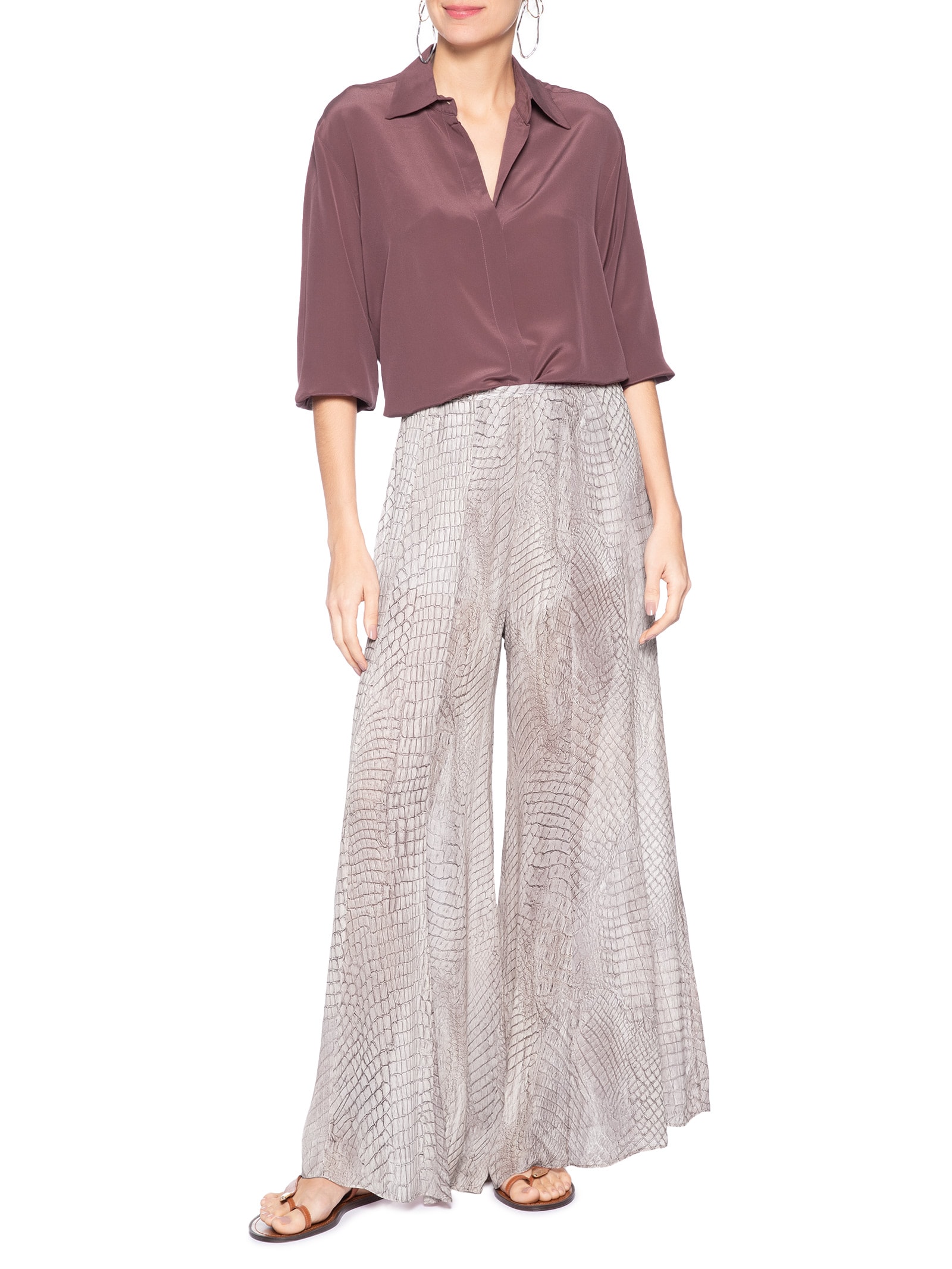 Camisa Feminina Seda Taupe Rosa Animale
