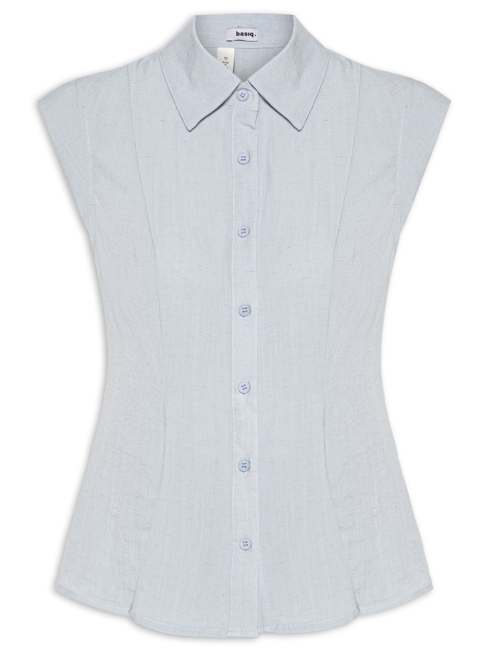 Camisa Feminina Sem Mangas Acinturada Azul Basiq