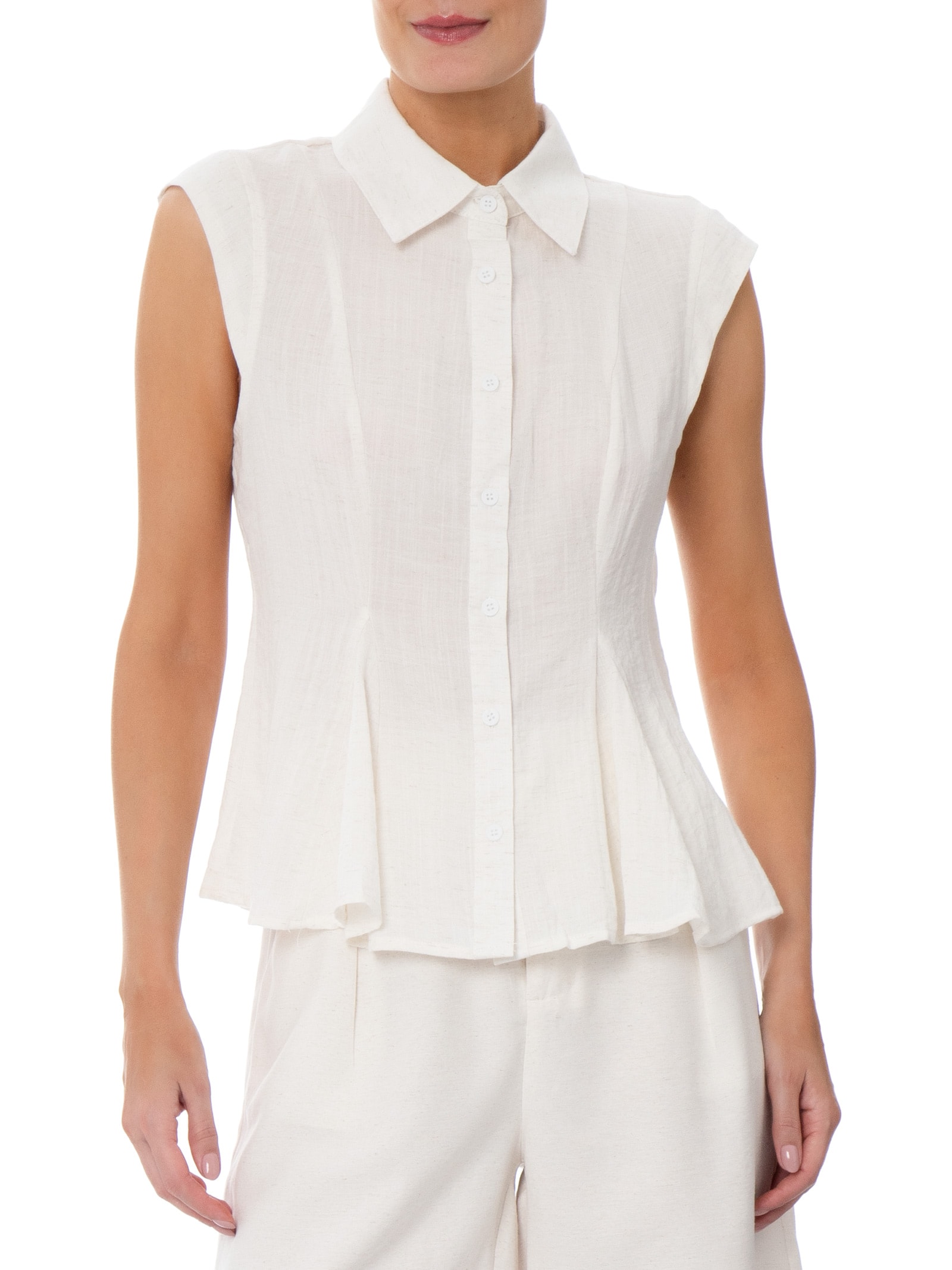 Camisa Feminina Sem Mangas Acinturada Branco Basiq