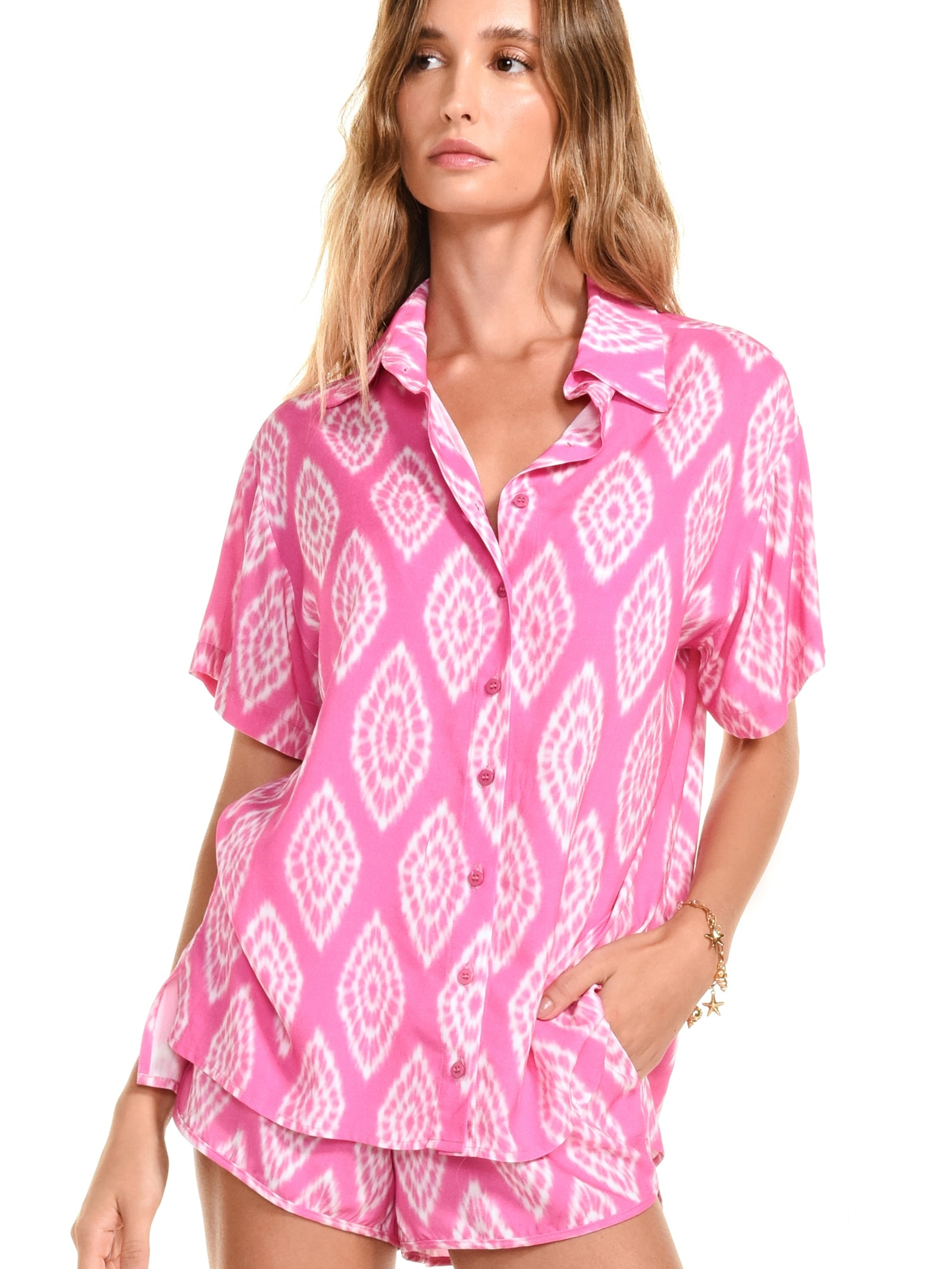 Camisa Feminina Square Rosa Triya