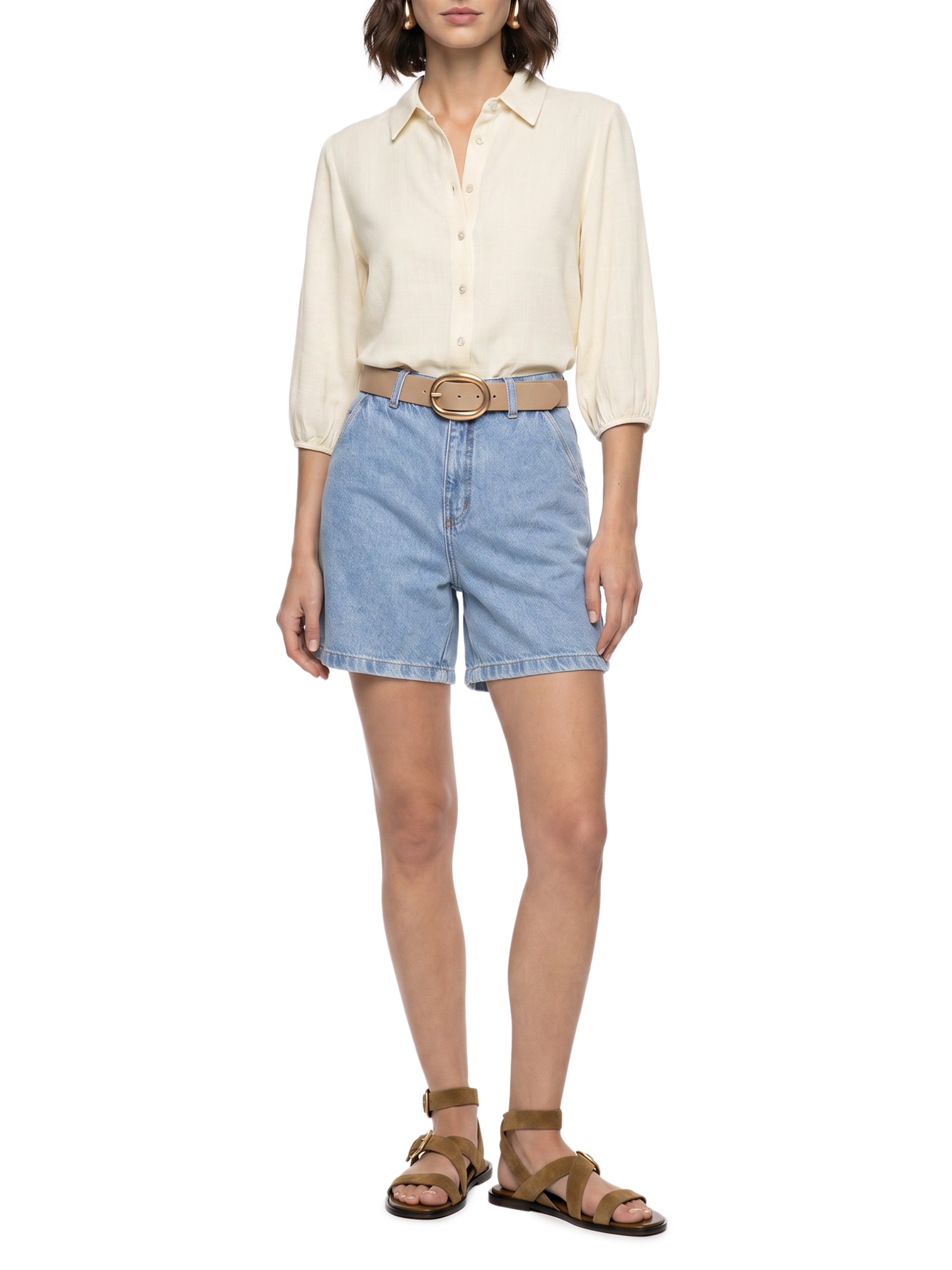 Camisa Feminina Tecido Rayon New Slub Bege Lez A Lez