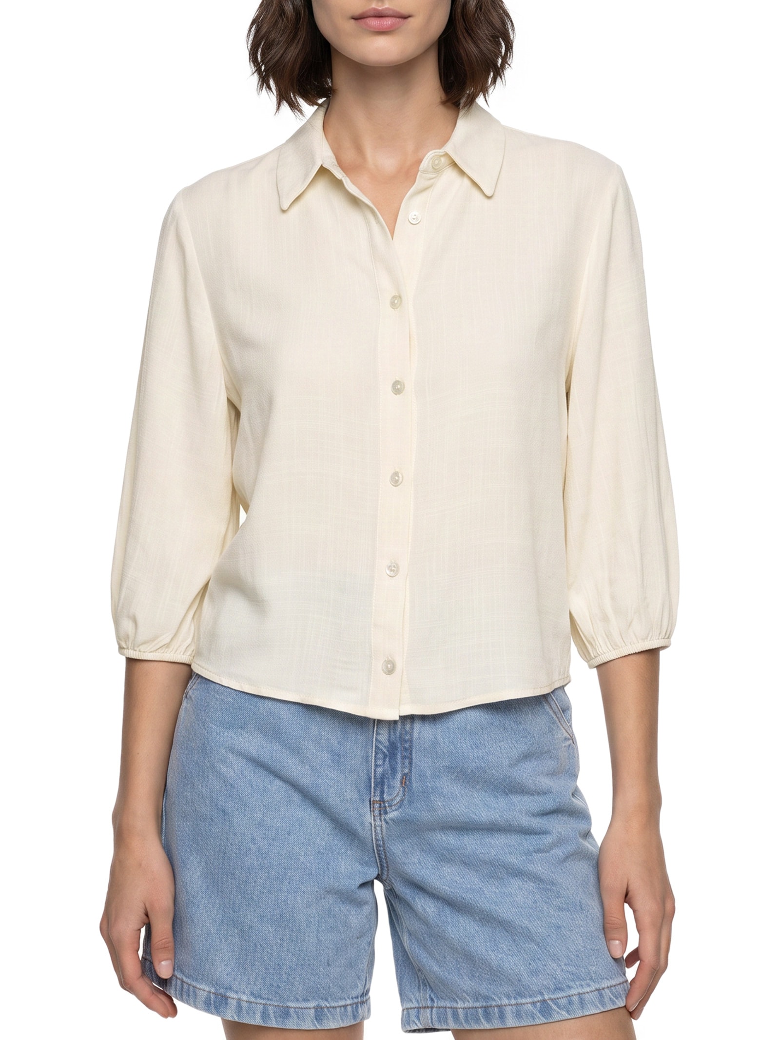 Camisa Feminina Tecido Rayon New Slub Bege Lez A Lez
