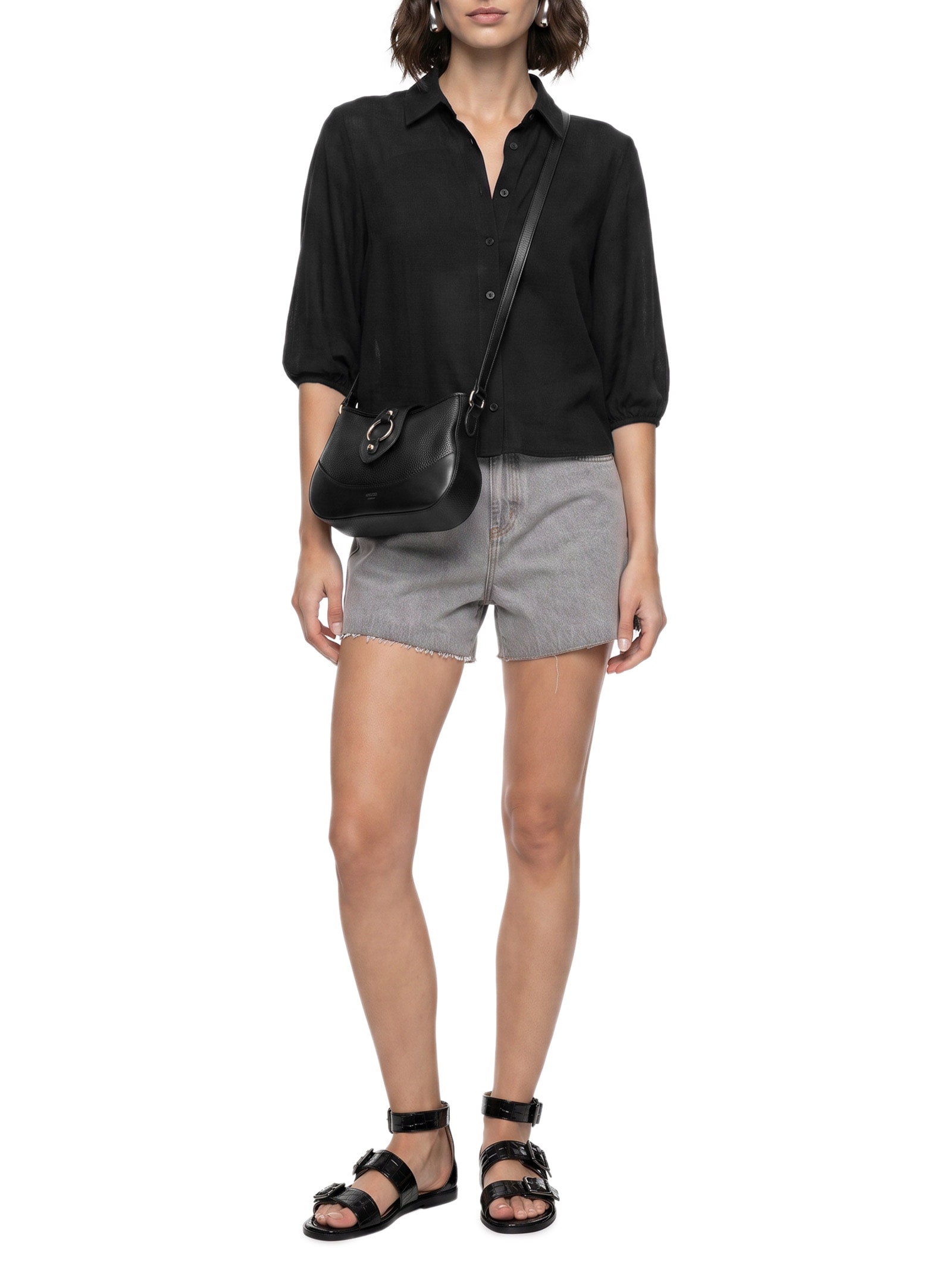 Camisa Feminina Tecido Rayon New Slub Preto Lez A Lez