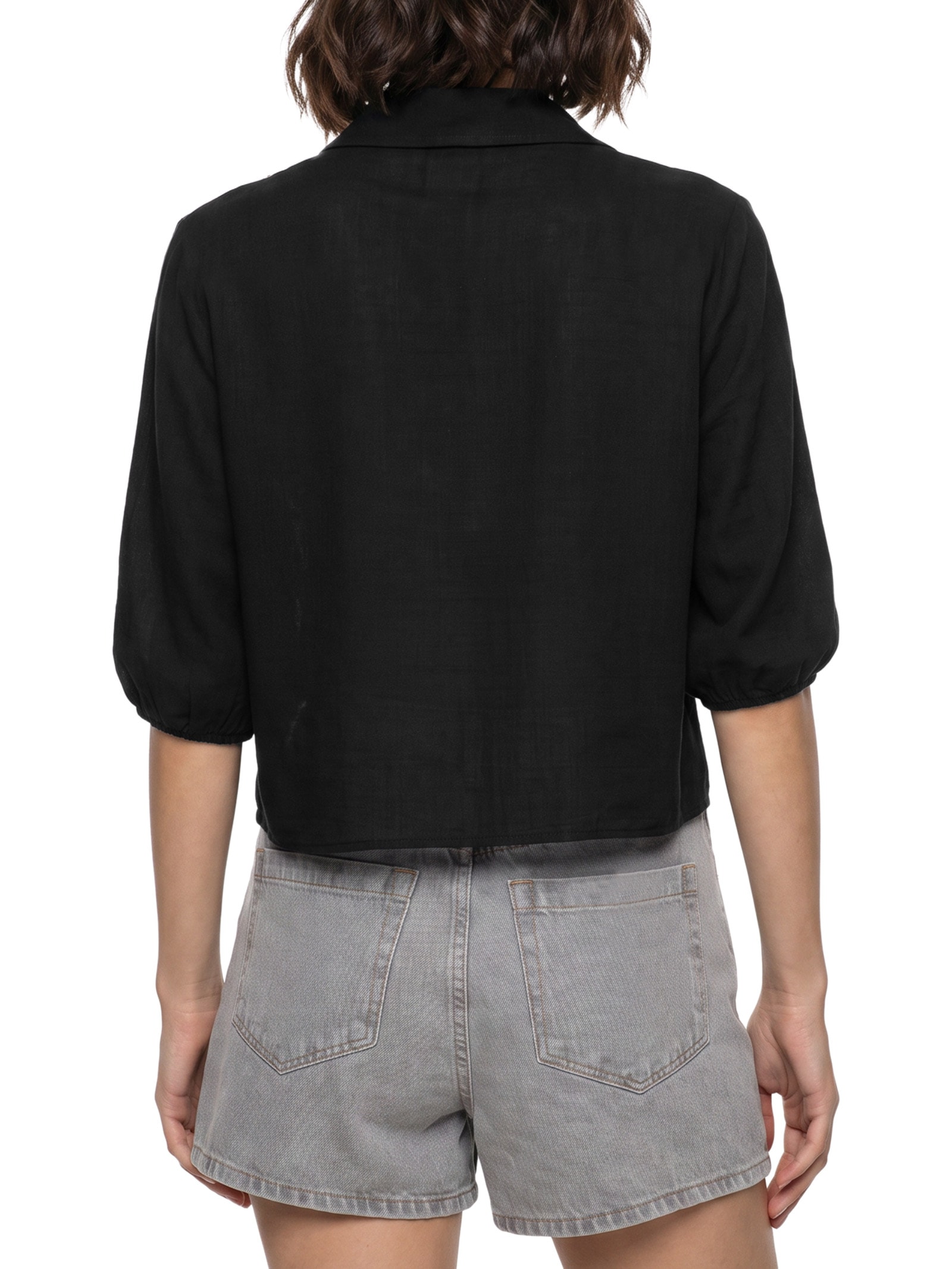 Camisa Feminina Tecido Rayon New Slub Preto Lez A Lez