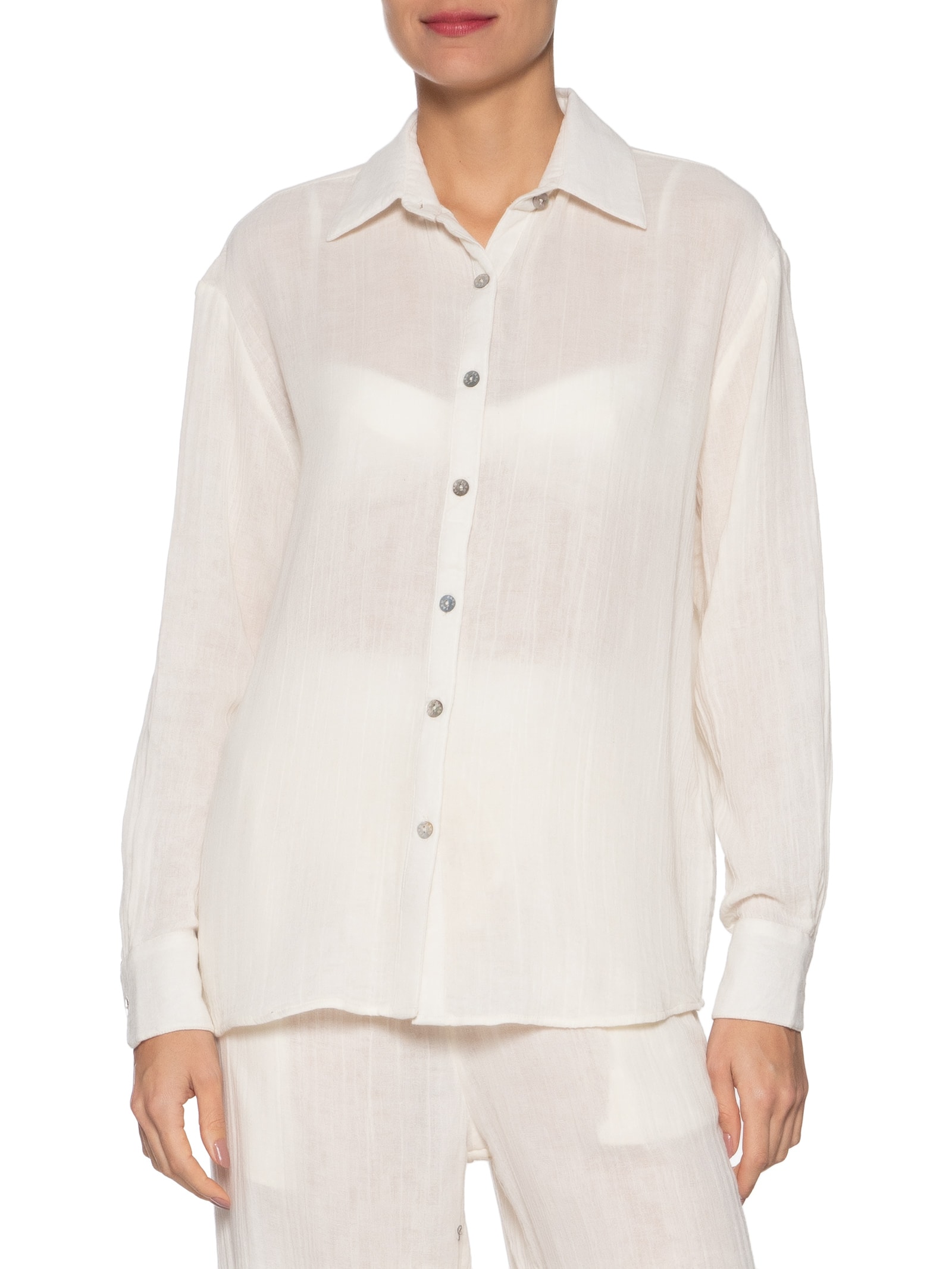 Camisa Feminina Textura Branco Farm Praia