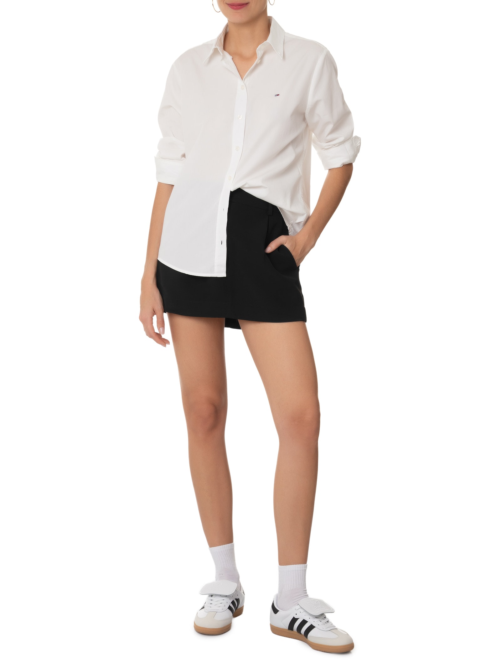 Camisa Feminina Tjd Reg Pinstripe Poplin Shirt Branco Tommy Jeans