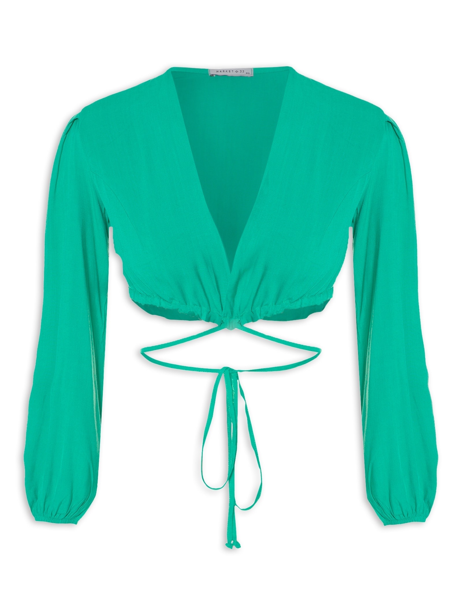 Camisa Feminina Transpassada Manga Longa Verde Market 33