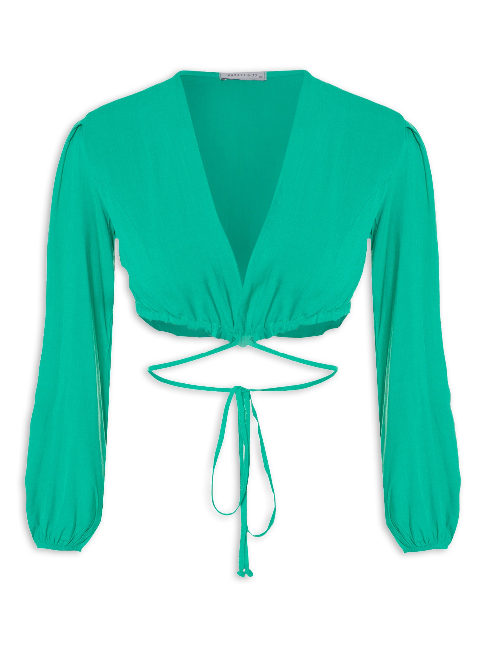 Camisa Feminina Transpassada Manga Longa Verde Market 33