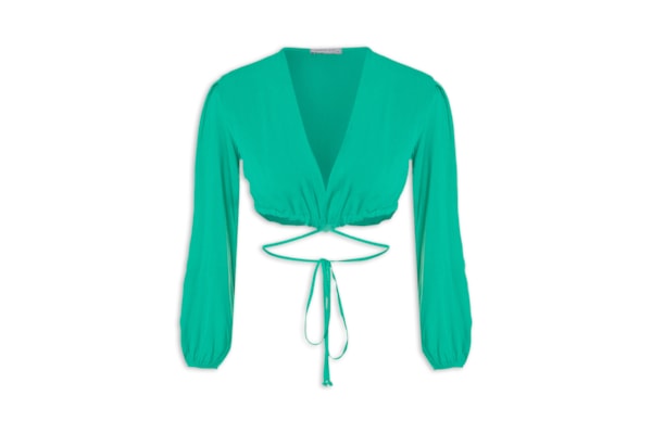 Camisa Feminina Transpassada Manga Longa - Verde