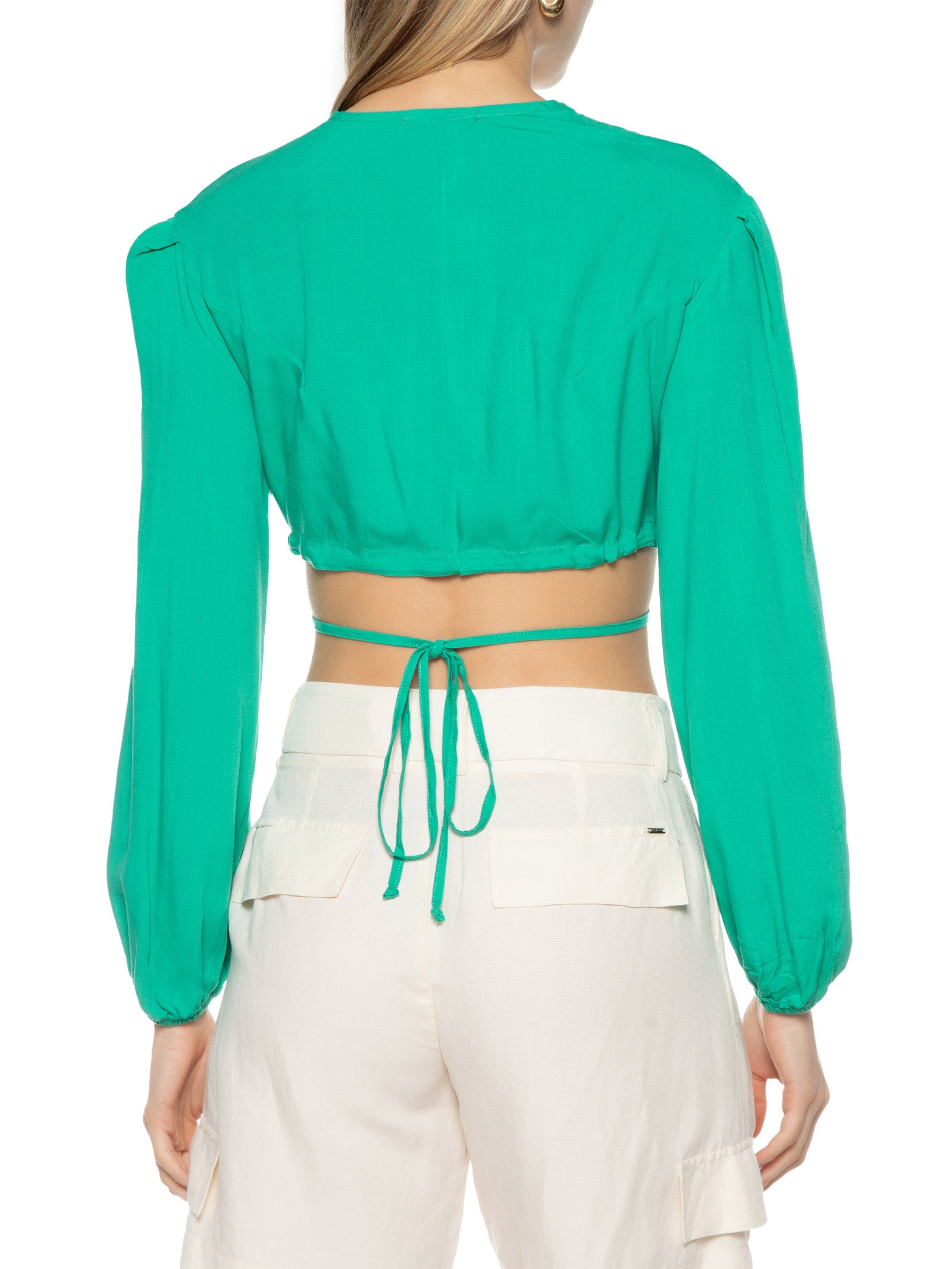 Camisa Feminina Transpassada Manga Longa Verde Market 33