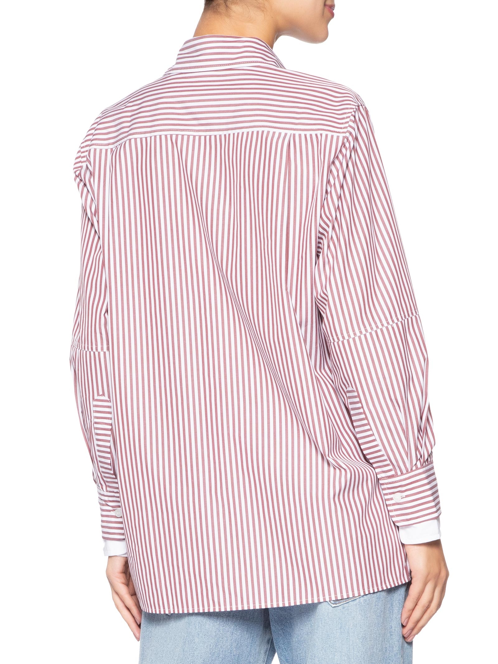 Camisa Feminina Tricoline Listrada Punho Duplo Marrom Animale