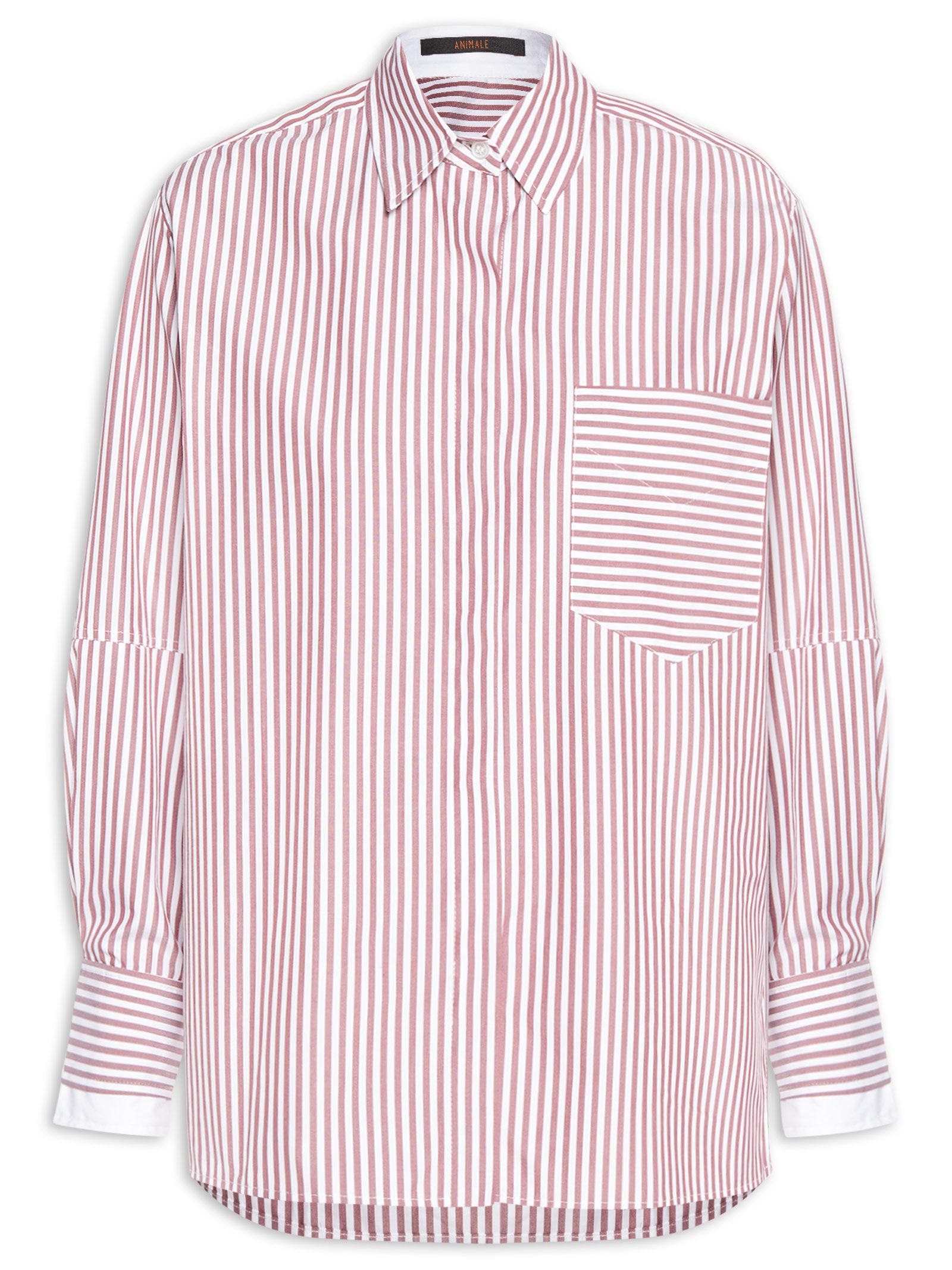 Camisa Feminina Tricoline Listrada Punho Duplo Marrom Animale