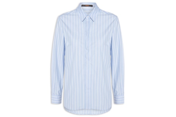 Camisa Feminina Tricoline Riscas Ampas - Azul