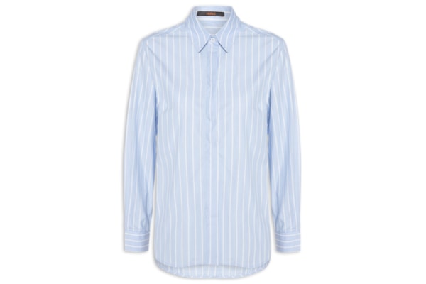 Camisa Feminina Tricoline Riscas Ampas - Azul