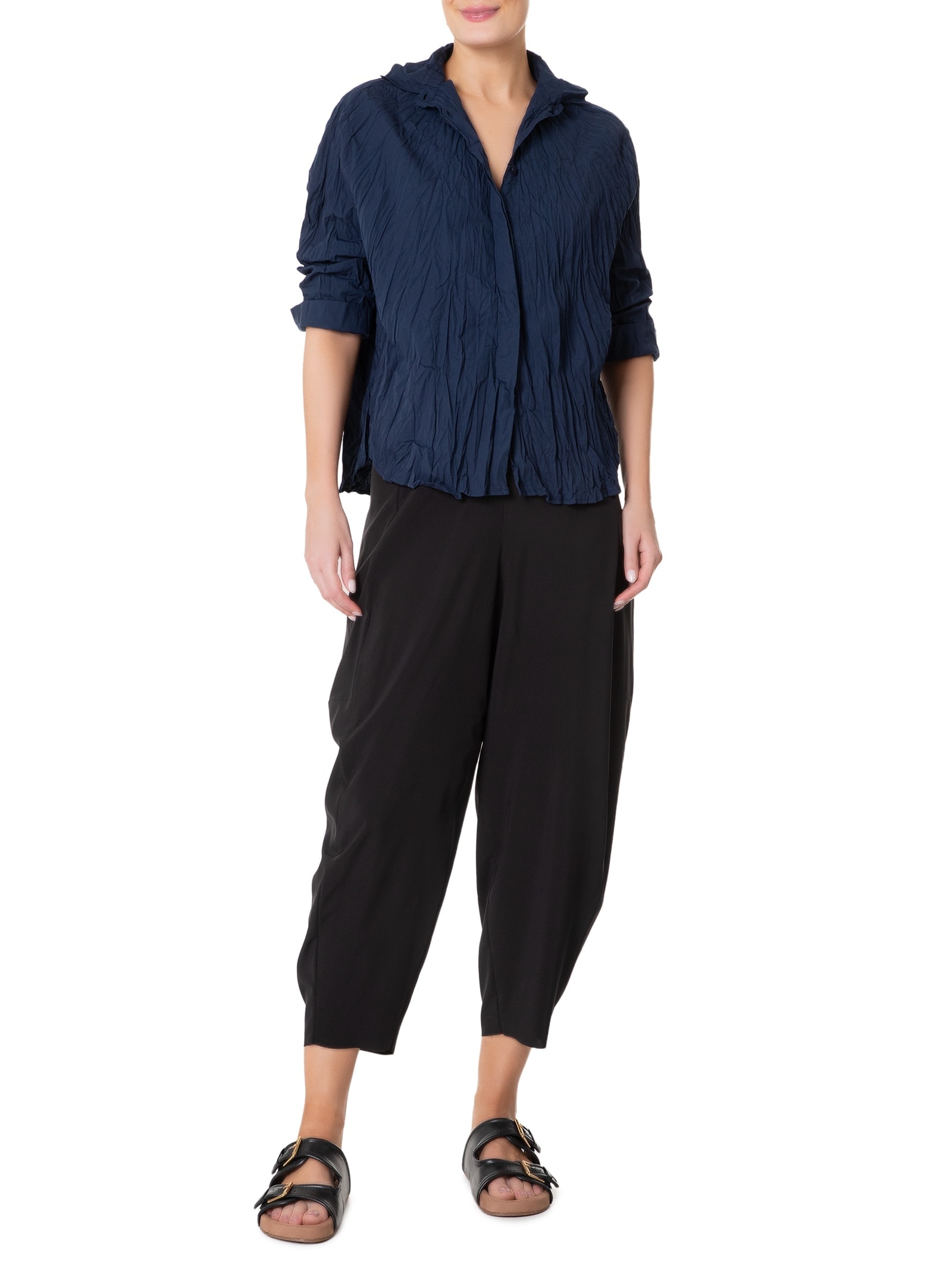 Camisa Feminina Tricoline Wrinkled Azul Osklen