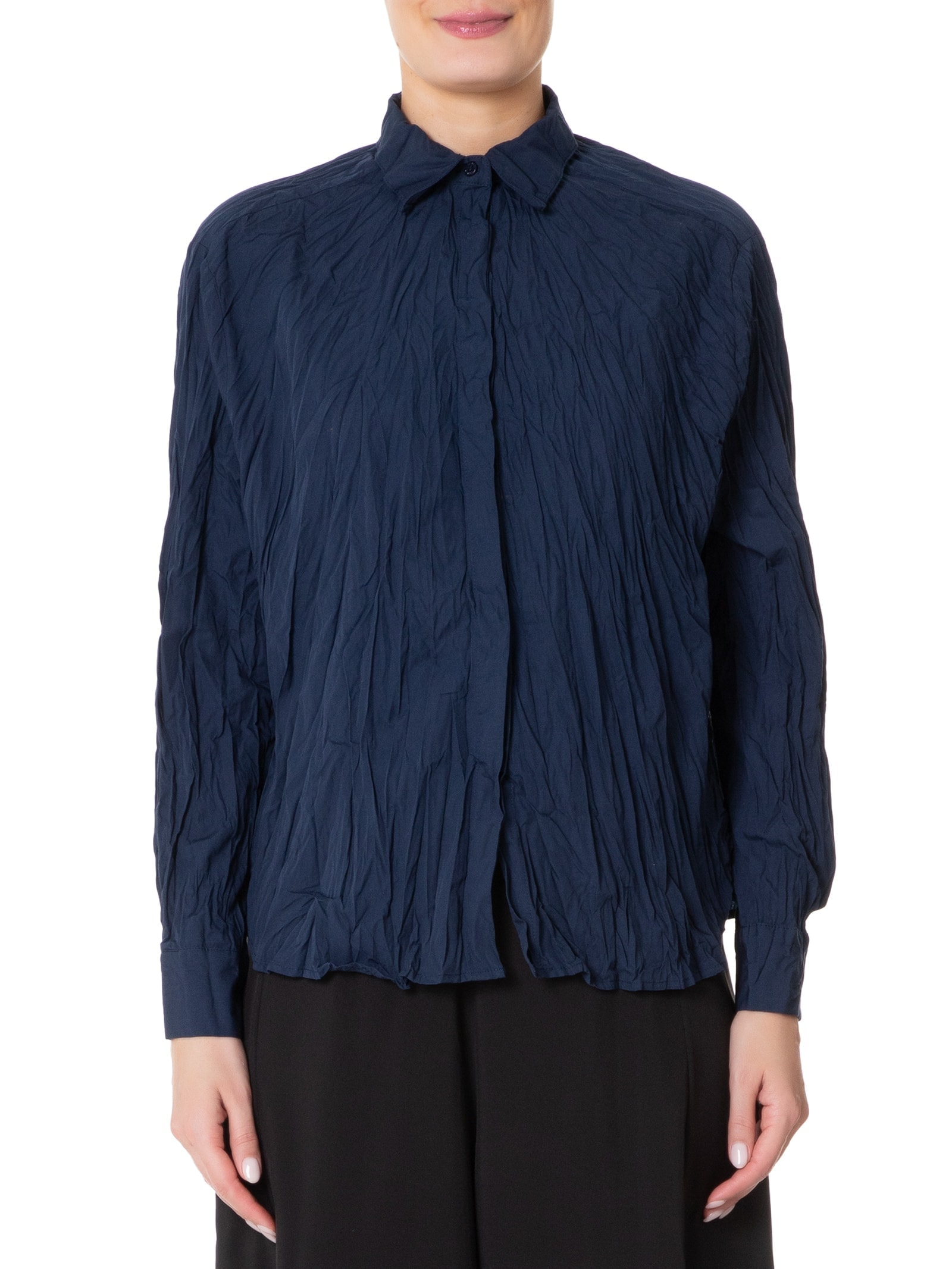 Camisa Feminina Tricoline Wrinkled Azul Osklen
