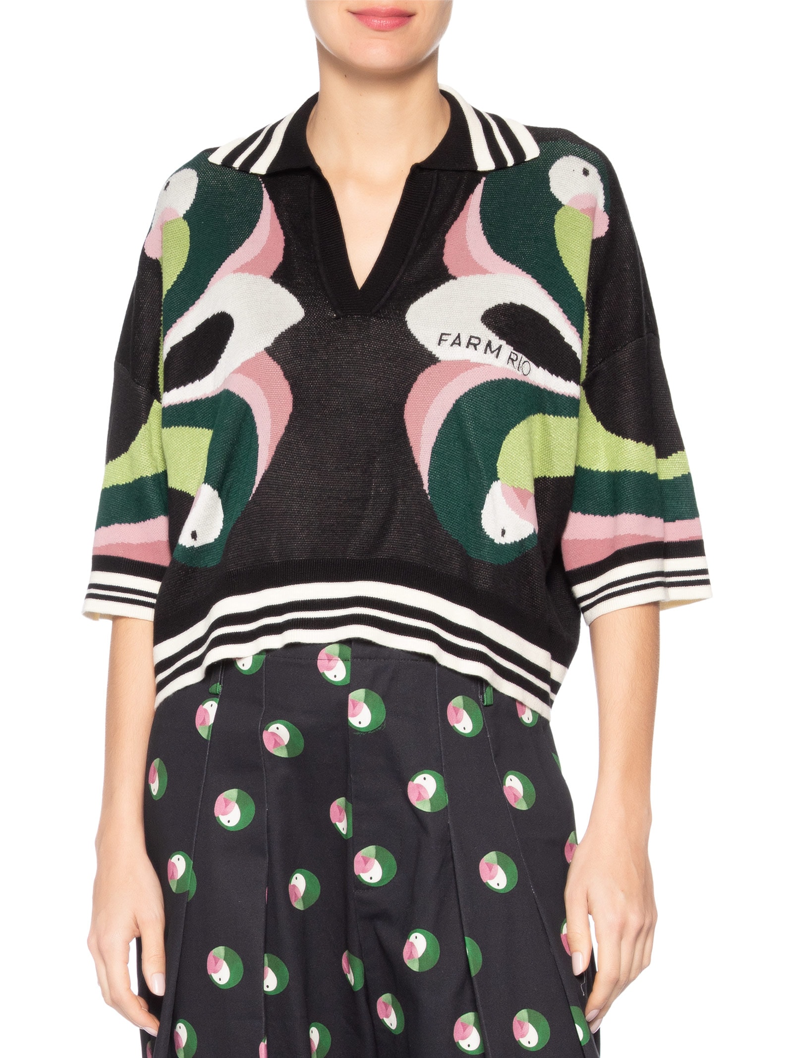 Camisa Feminina Tricot Arara De Flor Preto Farm