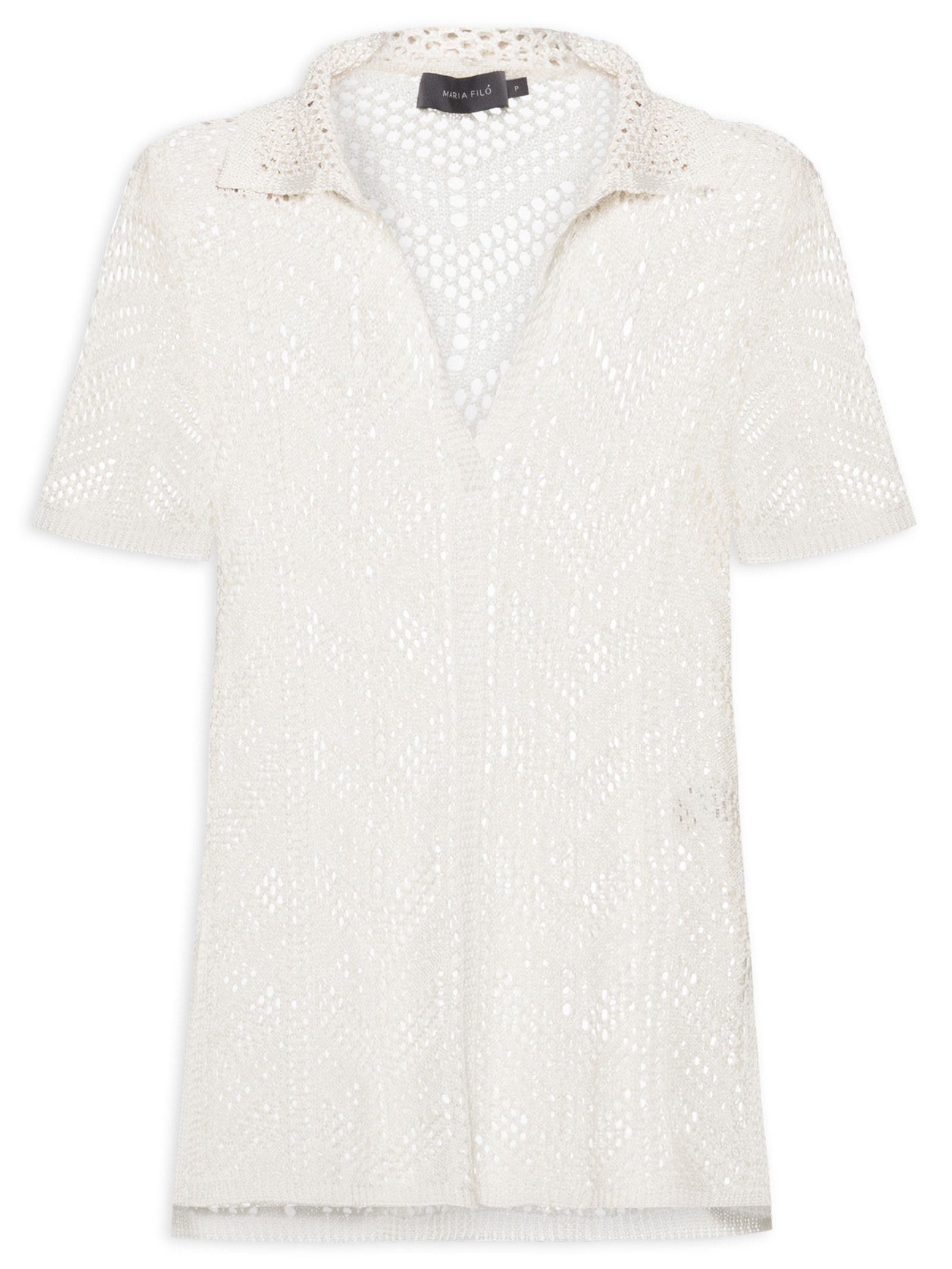Camisa Feminina Tricot Ponto Crochet Branco Maria Filó