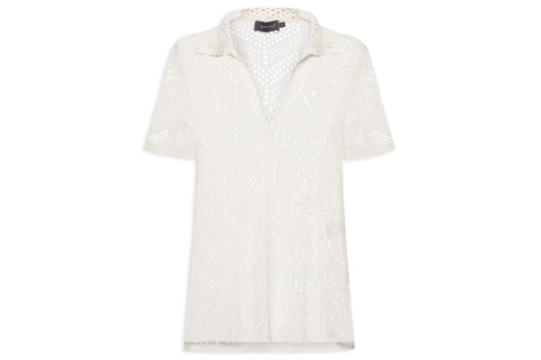 Camisa Feminina Tricot Ponto Crochet - Branco
