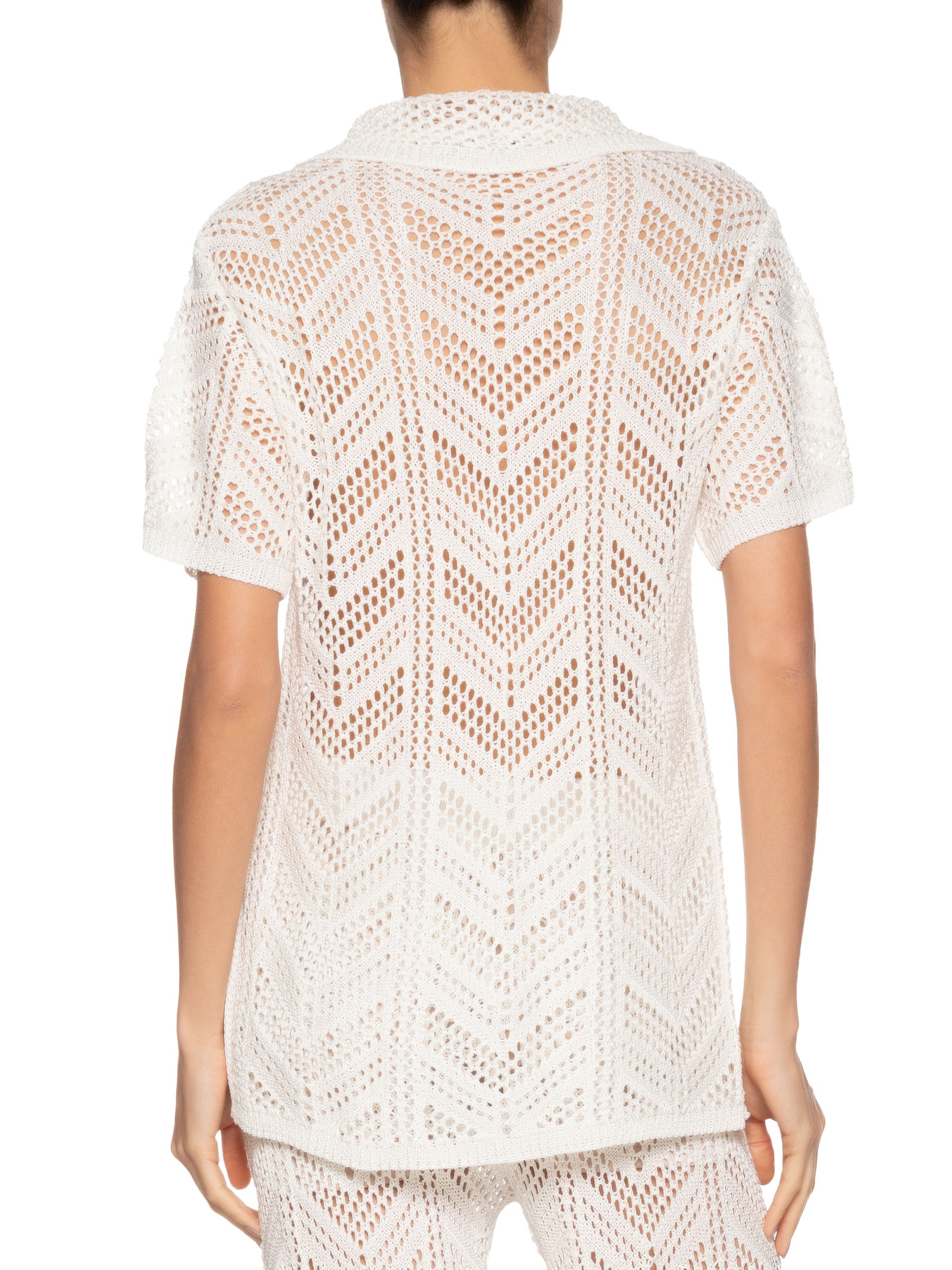 Camisa Feminina Tricot Ponto Crochet Branco Maria Filó