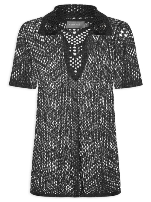 Camisa Feminina Tricot Ponto Crochet – Preto