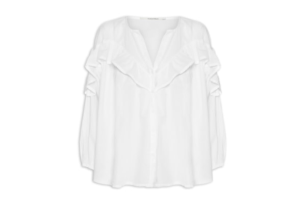 Camisa Feminina Voil Boho Babados - Branco
