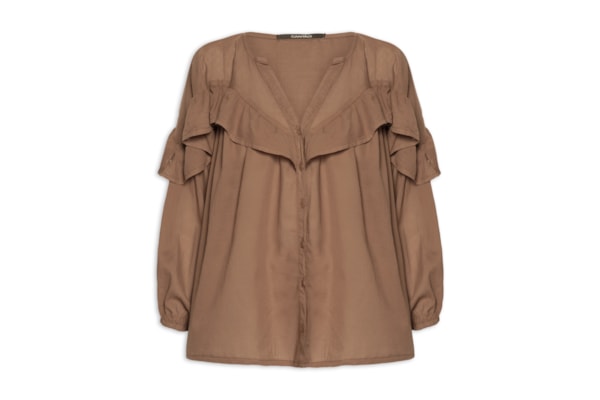 Camisa Feminina Voil Boho Babados - Marrom