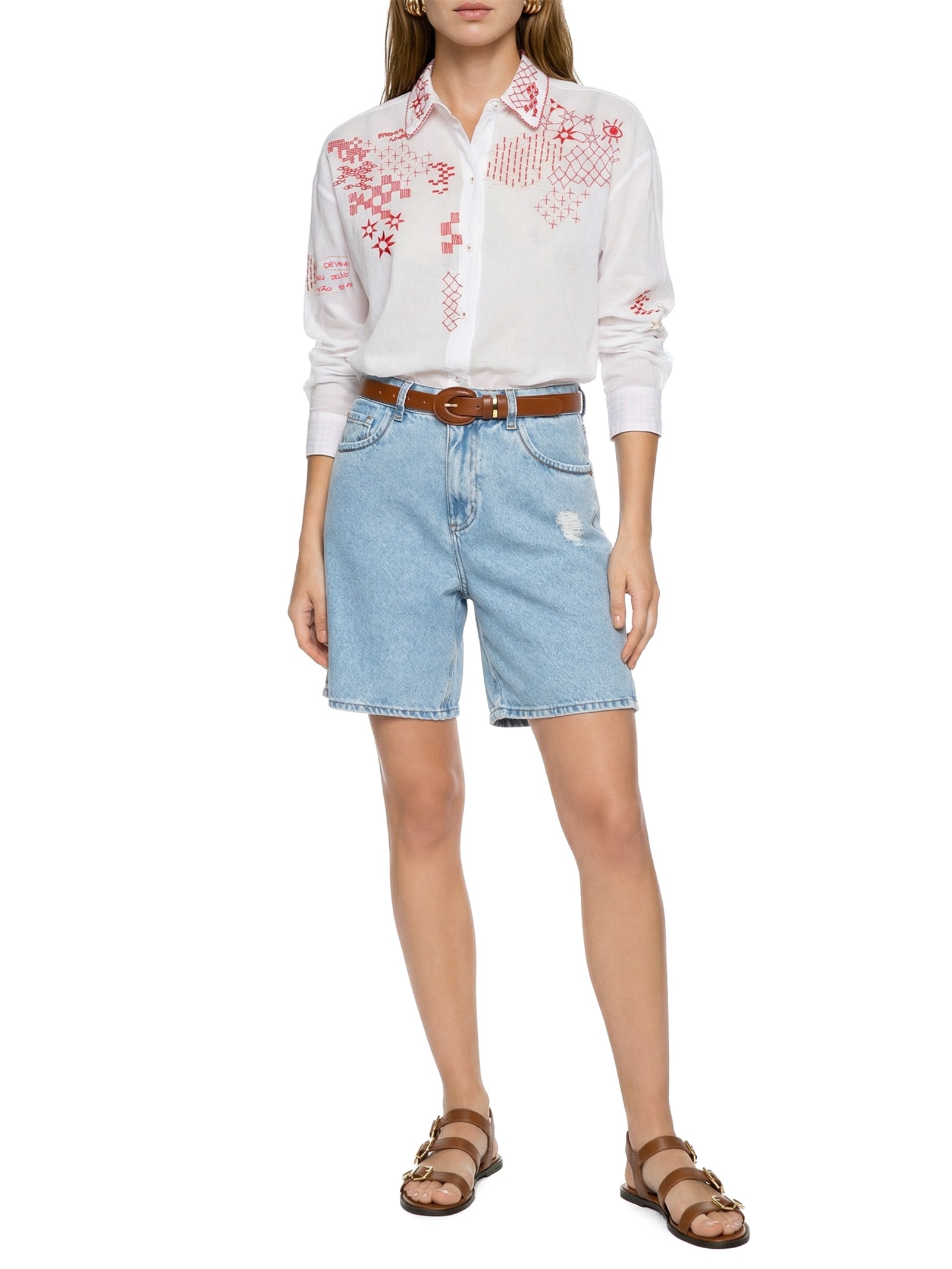 Camisa Feminina Voil Bordado Delírio Branco Cantão