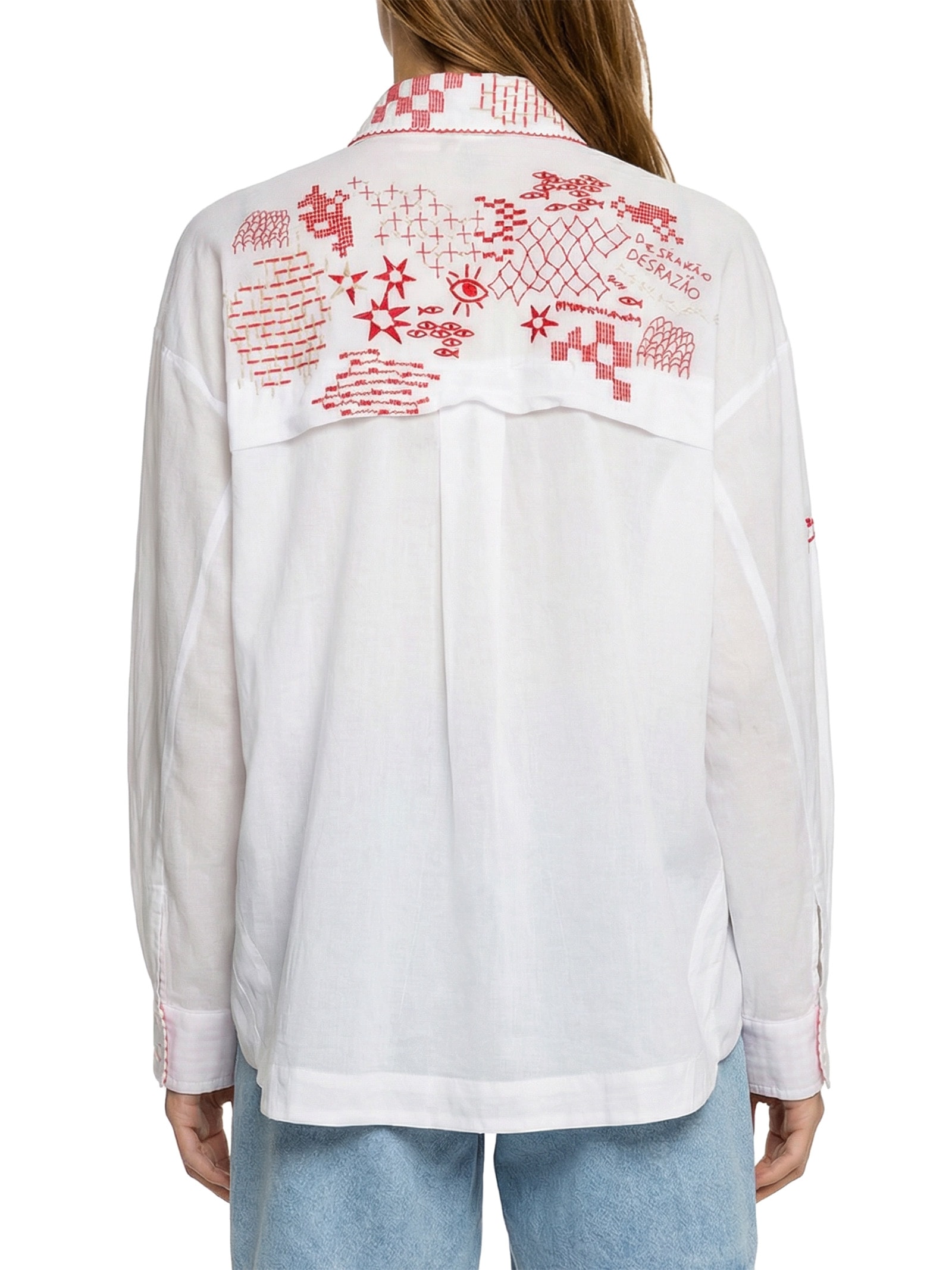 Camisa Feminina Voil Bordado Delírio Branco Cantão