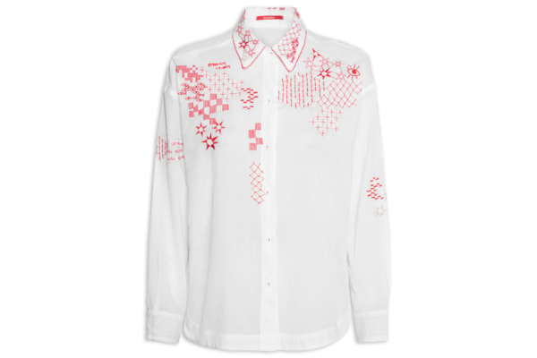 Camisa Feminina Voil Bordado Delírio - Branco