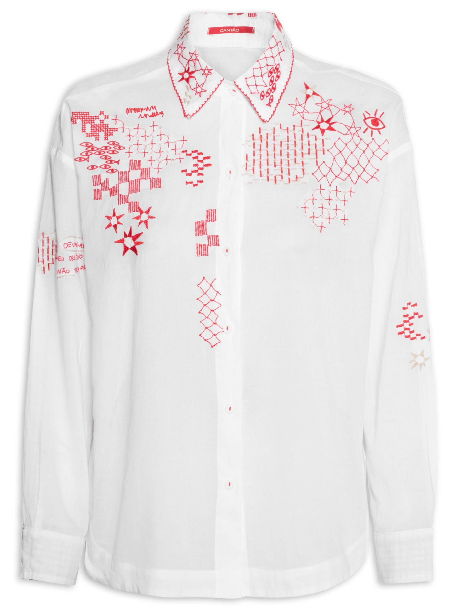 Camisa Feminina Voil Bordado Delírio Branco Cantão