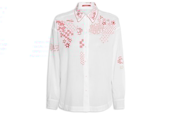 Camisa Feminina Voil Bordado Delírio - Branco