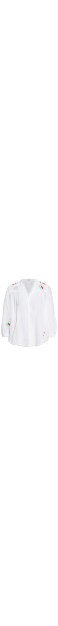Camisa Feminina Voil Bordado Étnico - Branco
