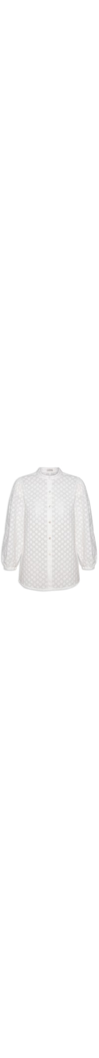 Camisa Feminina Voil Bordado Mini Flowers - Branco