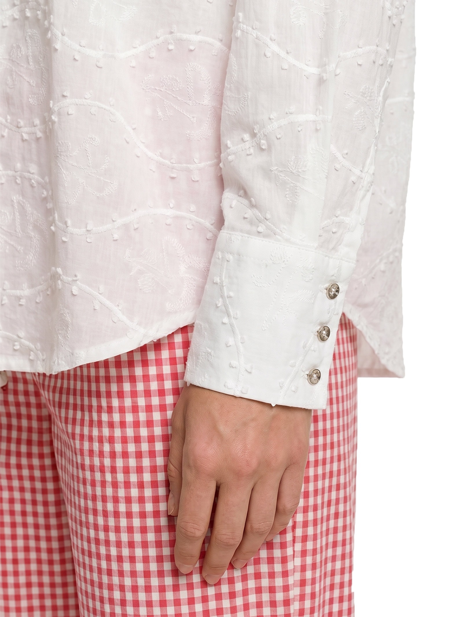 Camisa Feminina Voil Bordado Relevo Branco Cantão