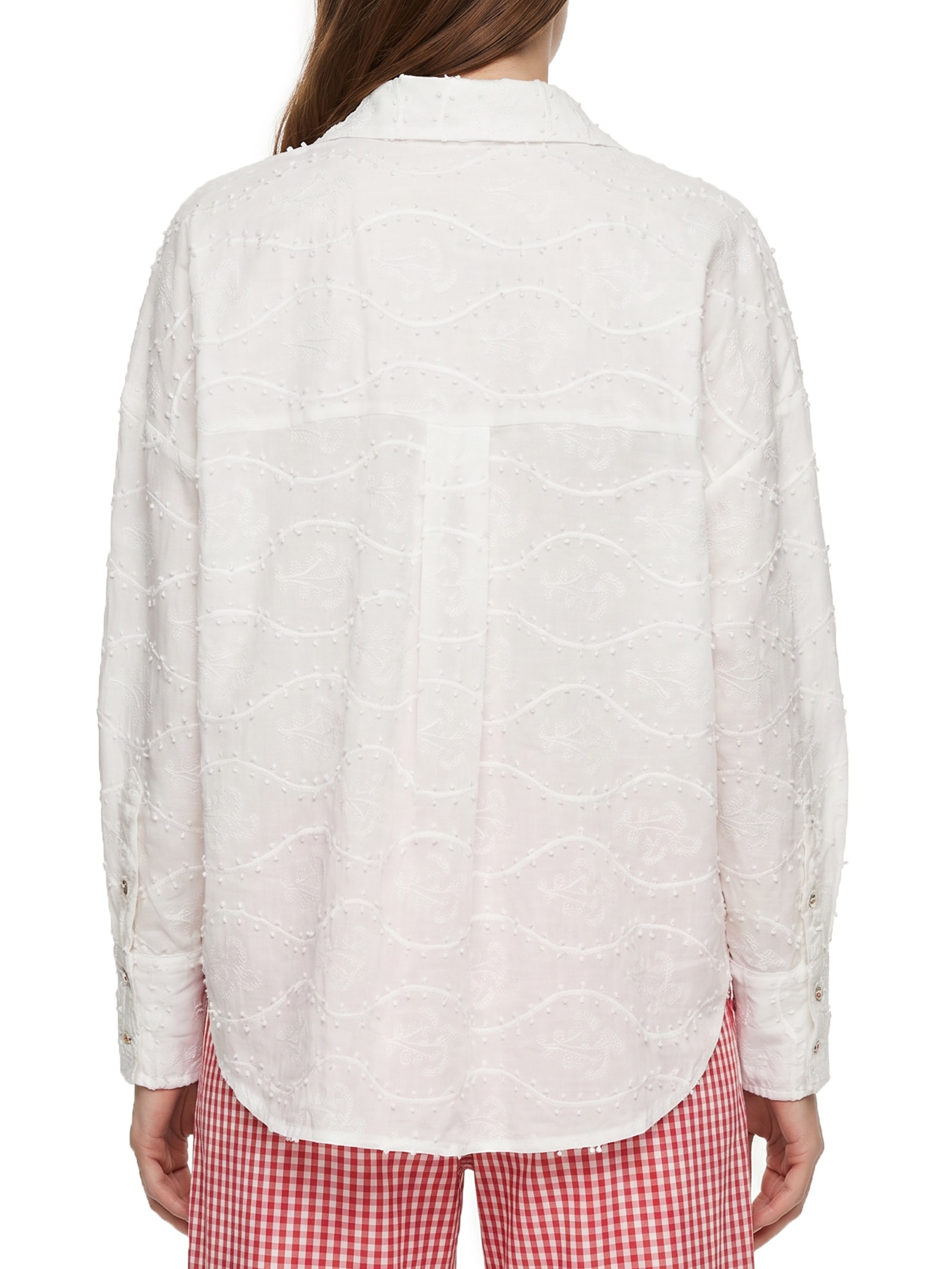 Camisa Feminina Voil Bordado Relevo Branco Cantão