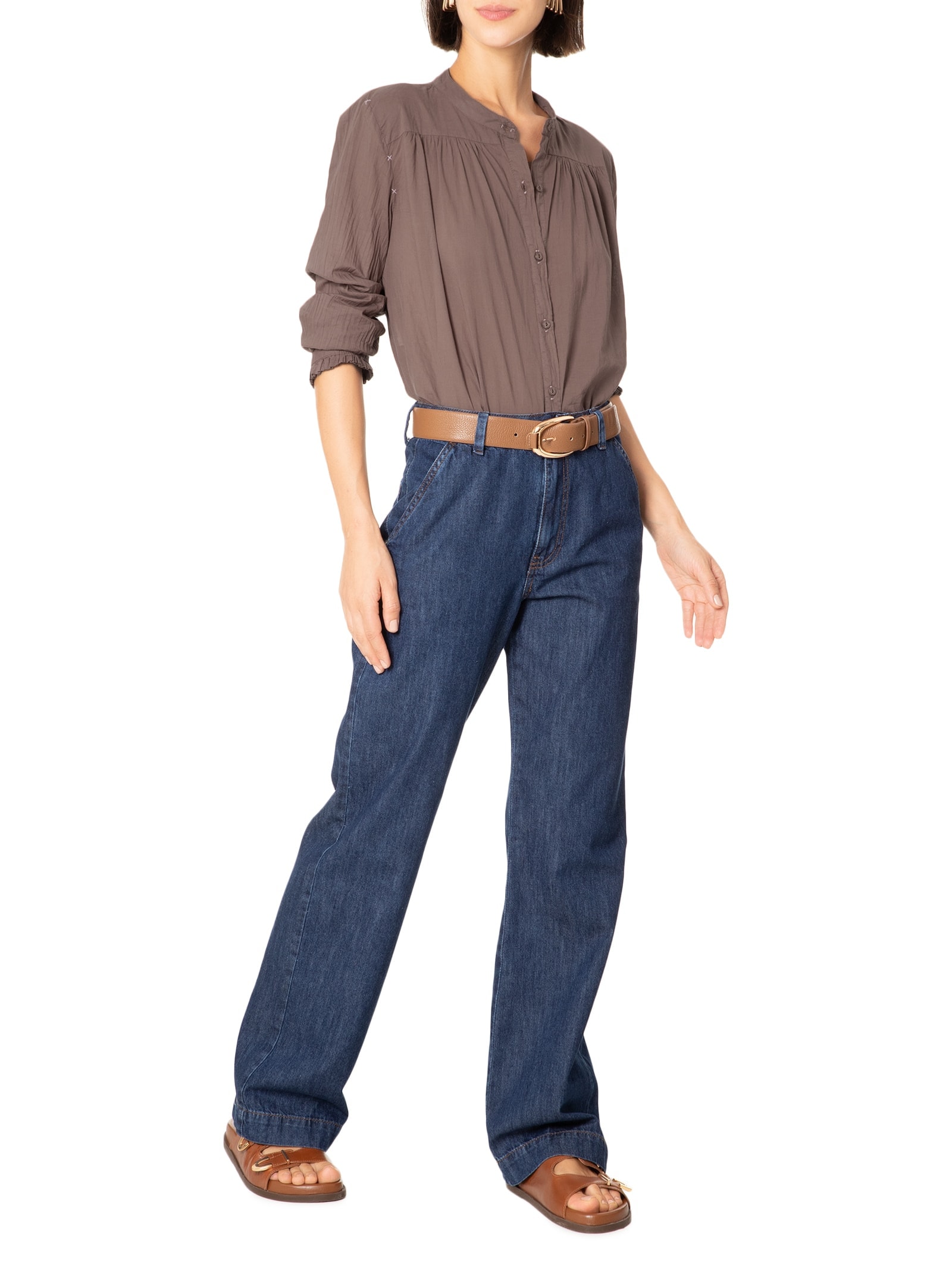 Camisa Feminina Voil Movimento Premium Marrom  Cantão
